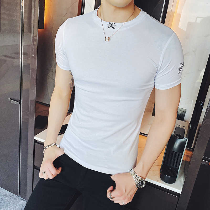 

Summer T Shirt Men Short Sleeve O-neck Tops Tees Solid Color Slim Fit Tshirt Casual Hip Hop Harajuku Streetwear Clothing 210527, Black