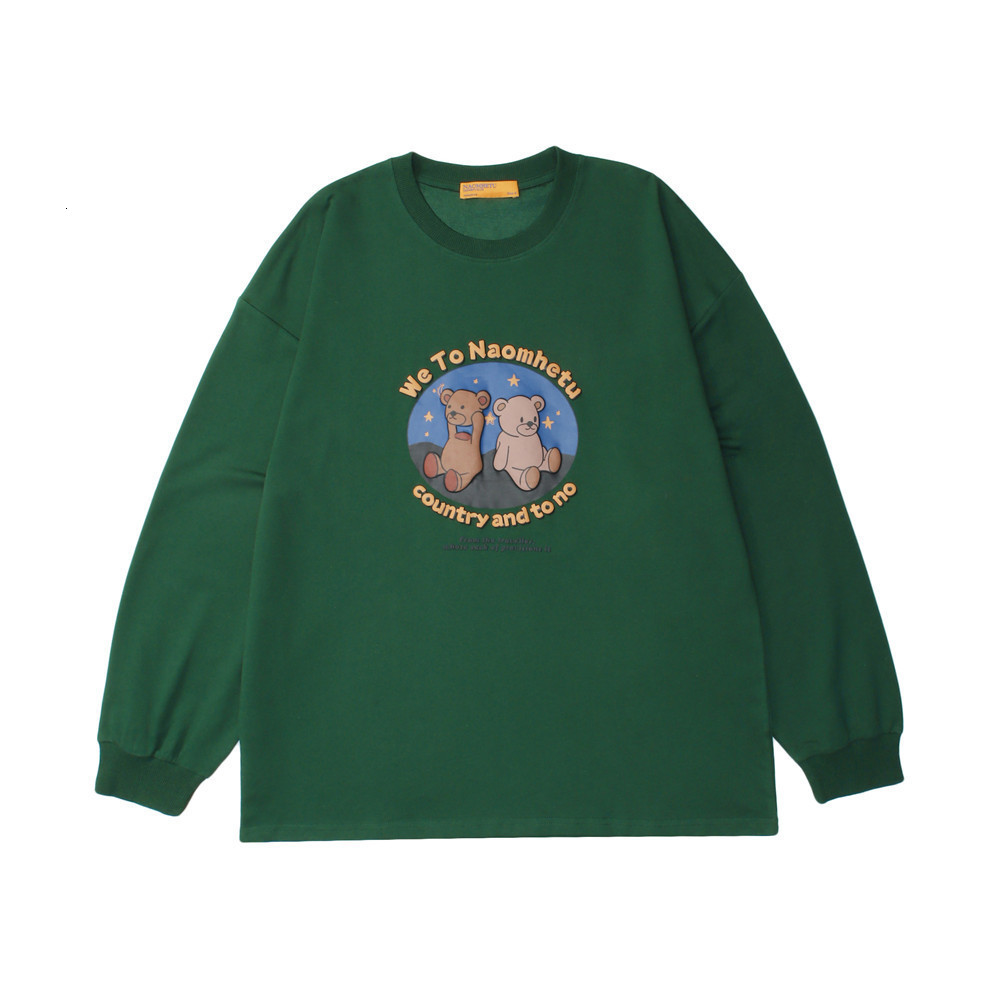 

Sweatshirts Cartoon Bear print Pullover mens BF lazy style loose round neck long sleeve top fashion brand bottom shirt Hoodie, White