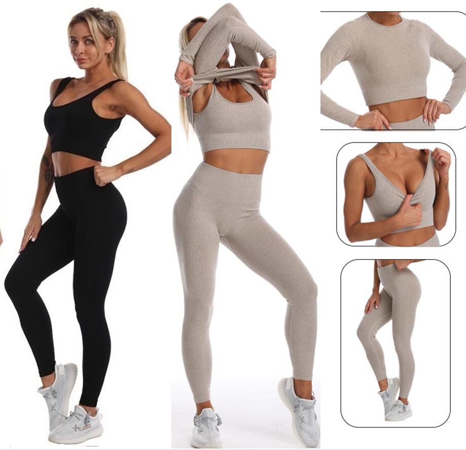 

Tracksuits Designer Women Suit Gym outfits yoga wear Sportswear Fitness track pants Leggings workout set tech wear for woman long sleeve shirts bra girls active 3pcs, Purple-3pcs
