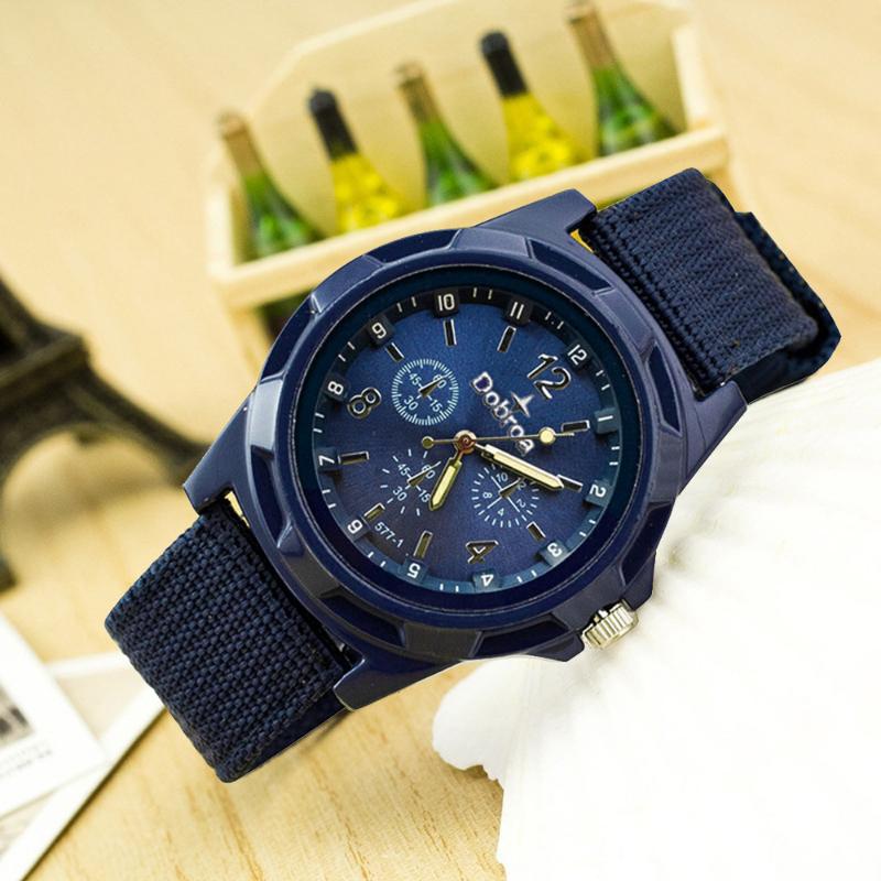 

Wristwatches Men's Watches Fashion Electronic Sport Braided Canvas Belt Watch Analog Wrist Male Clock Relogio Masculino, Black