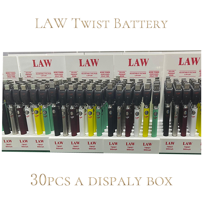 

LAW Twist Preheat VV Battery 900mAh Bottom Voltage Adjustable Usb Charger Vape Pen 30Pcs with Display Box