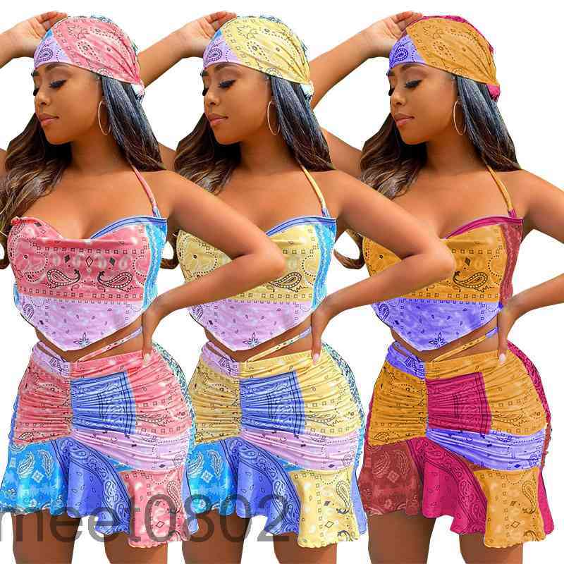 

Two Piece Dress 2021 summer Printing stitched Ruffle sets women's designer fashions Sexy Sling Breast wrap Short skirt casual Splicing, Mix or give list