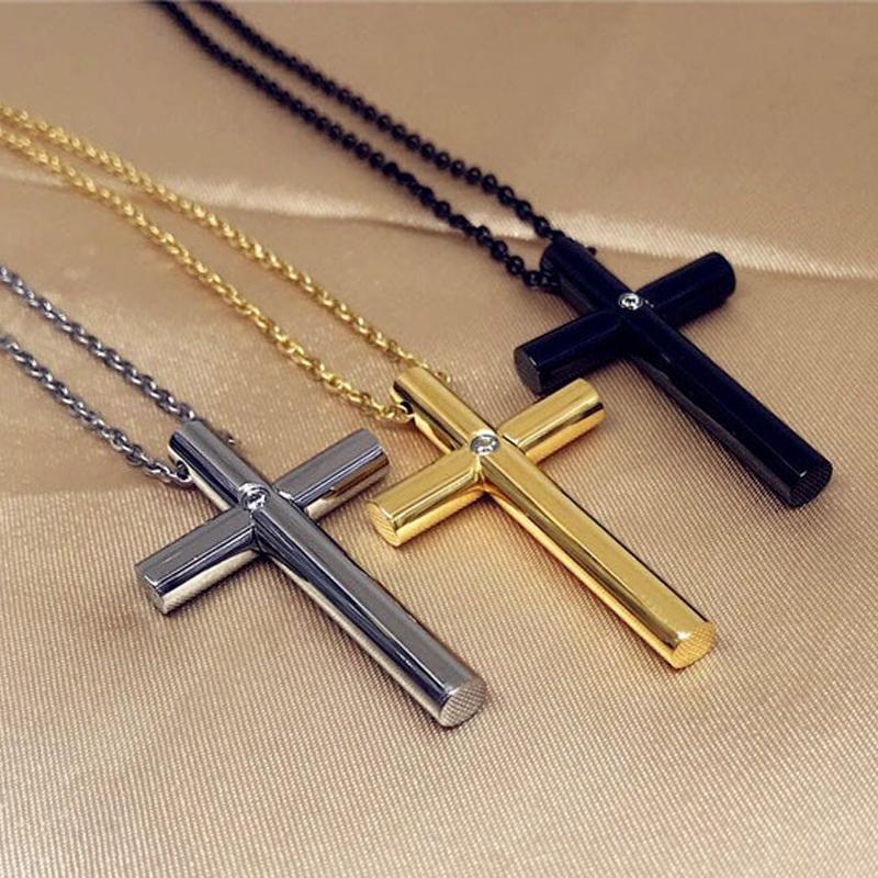 

Pendant Necklaces 3 Colors Stainless Steel Cylindrical Cross Pendants Necklace For Men Women Unisex Jewelry Drop, Silver
