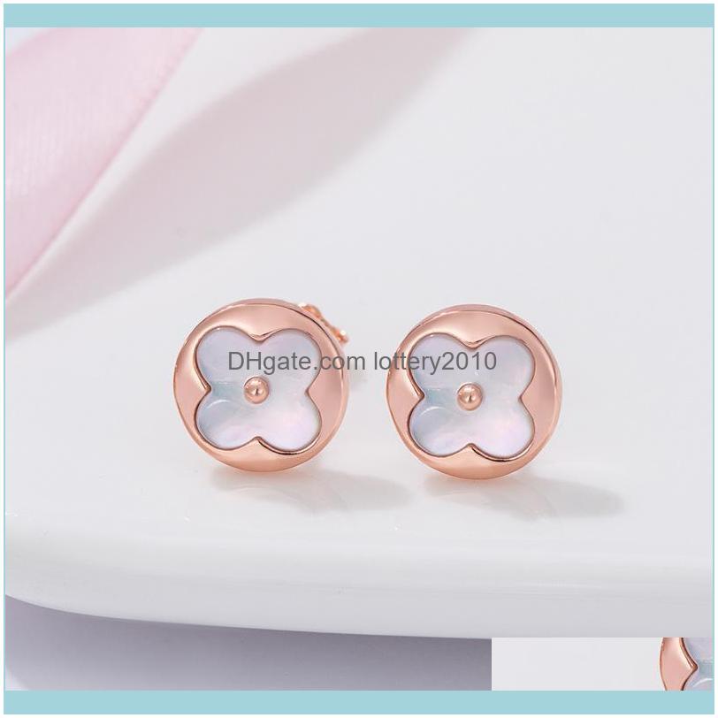 

Stud Jewelrystud Shell Round Four-Leaf Clover Earrings Korean Version Of Ins Style Fashion Fritillary White Shelle Arrings Drop Delivery 202, Golden;silver