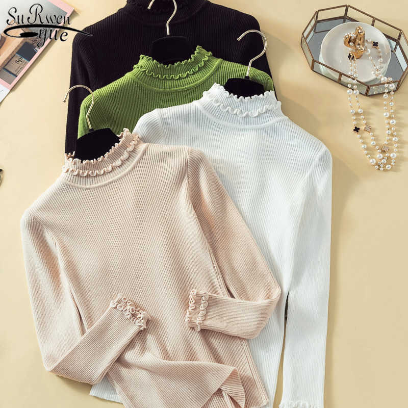 

Solid Women Knitwear Sweater Turtleneck Sweaters Sweet Bottoming Female Pullover Autumn Chic Winter Clothes Women 10380 210527, White