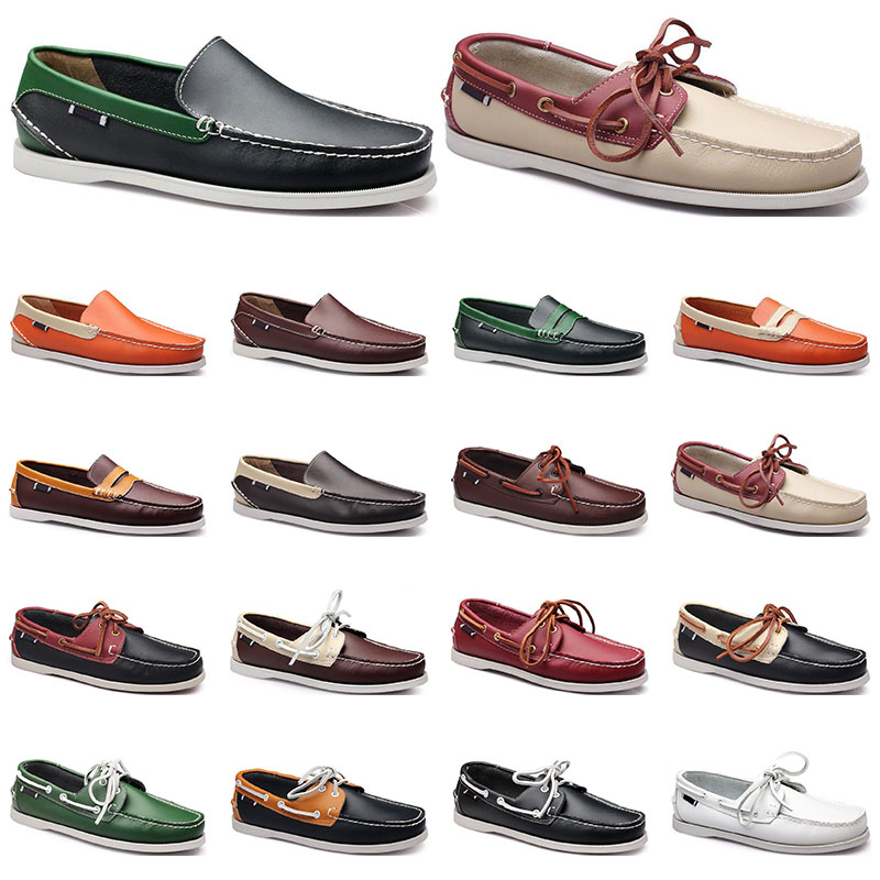 

109 Womens sneakers Sailing shoe mens casual leather shoes black white red green orange brown outdoor trainers size 38-45, 14