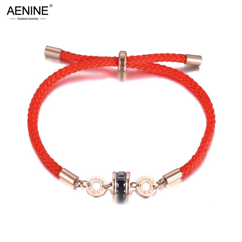 

Link, Chain AENINE Ethnic Stainless Steel White & Black CZ Crystal Roman Number Charm Bracelets For Women Red Rope Bracelet Jewelry AB19010