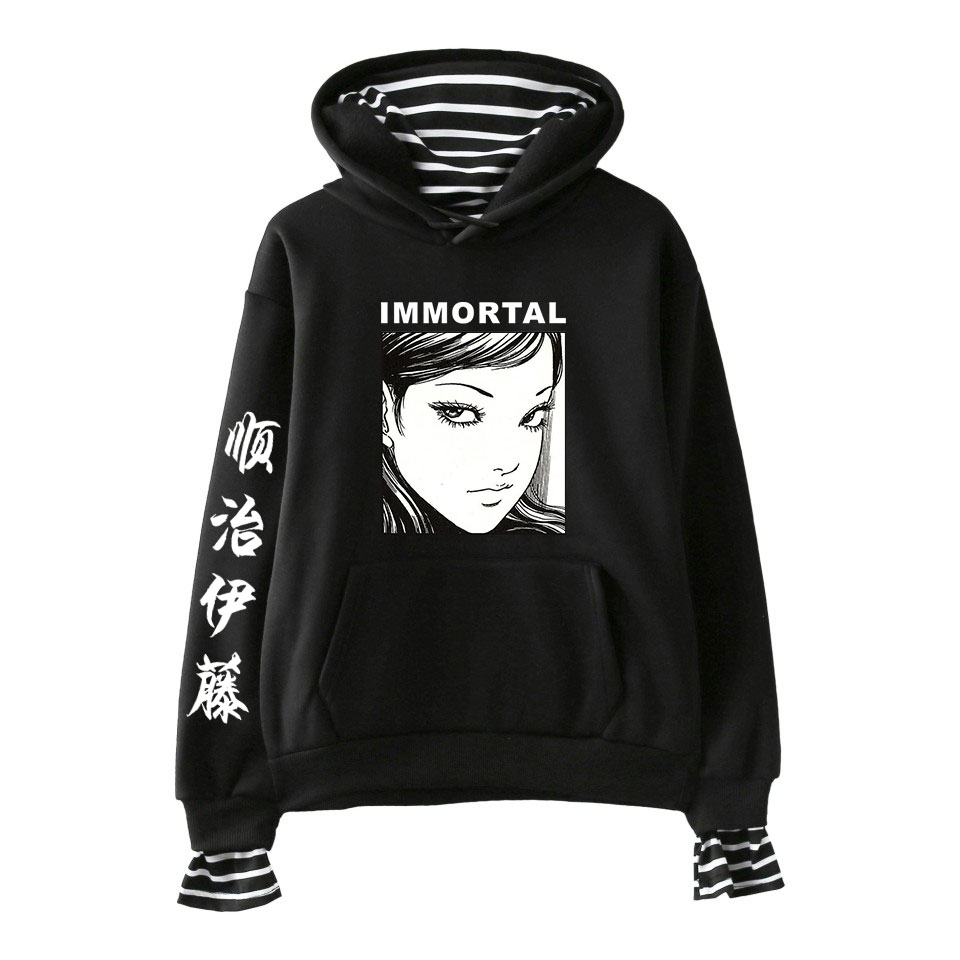 

Horror Comic Junji Ito Hoodies Women Men Fake Two Piece Hooded Sweatshirt Harajuku Streetwear Hip Hop Pullover Hooded Jacket, 001