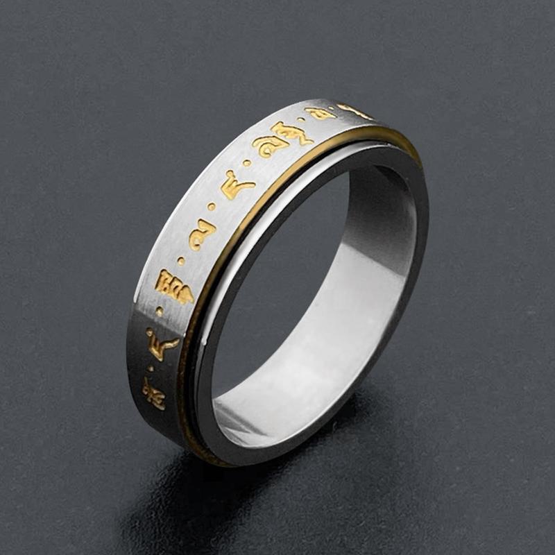 Wedding Rings Gold Color Buddhist Scriptures Spinner Ring Fashion Jewelry Wholesale Double Layer Stainless Steel Cocktail For Women Gift-image-711437237