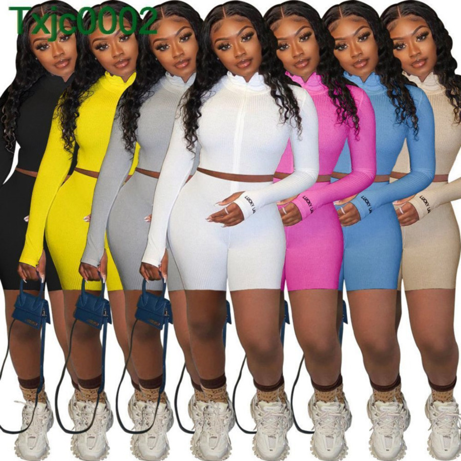 

Women Tracksuits Two Pieces Set Designer Solid Colour Slim High Collar Embroidered Letters Zipper Sports Outfits Sportwear, Bright yellow