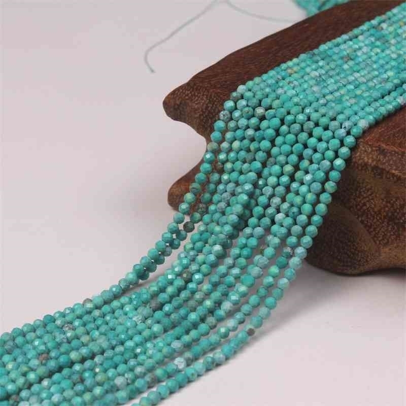 

2mm 3mm Natural Green Turquoise Round Faceted Fine Gemstone Loose Beads Accessories for Necklace Bracelet DIY Jewelry Making