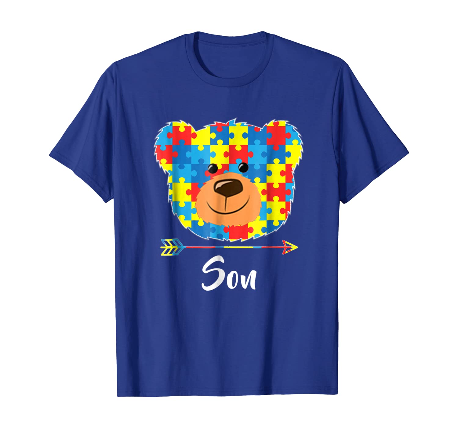 

son bear cute face autism awareness t-shirt, White;black