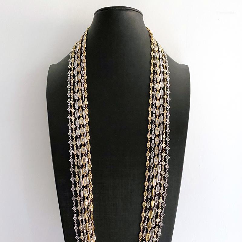 

Chains 2pcs/lot Jewelry DIY CZ Chain Long Necklaces Gold Filled Glass Beads Style With Extension1