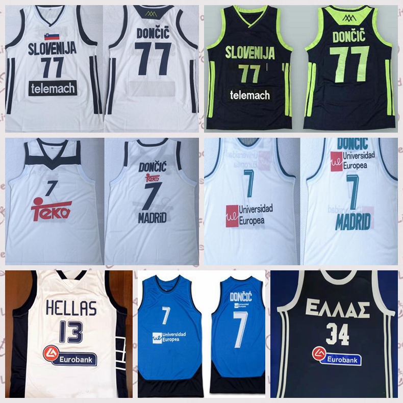 

Low-priced Slovenia basketball jerseys Doncic 77 Luka Slovenija 7 Real Madrid Euroleague Giannis Antetokounmpo G. Greece 34 National Hellas Size S-2XL, Black;red