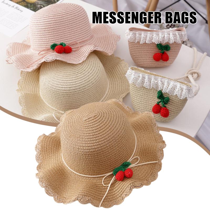 

Berets Women Sun Hat Shoulder Bag Summer Protection Straw Floral Design Beach Cap For Travel SUB Sale, White