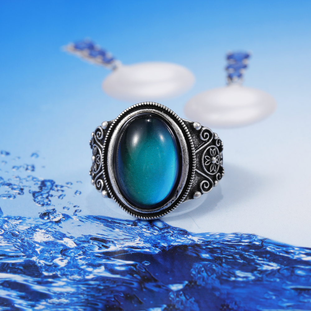 New Arrivals Color Change Mood Stone Ring Popular Design Antique Silver Plated Brass Rings for sale-image-721016912