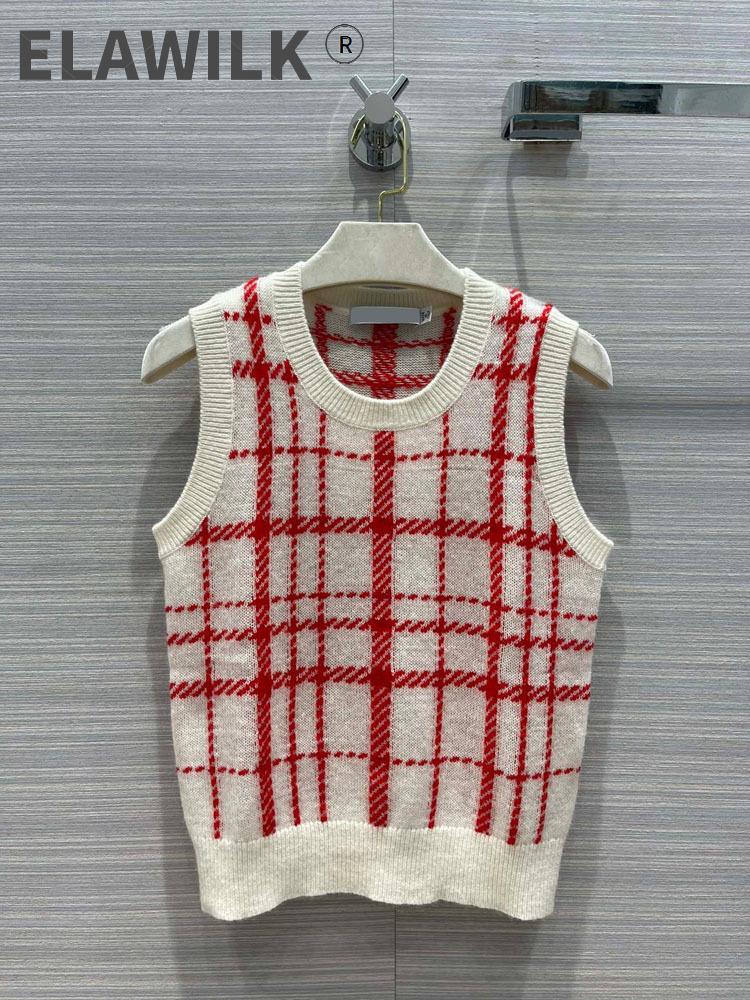 

Women's Tanks & Camis British Style Classic Plaid Tank Tops For Women Autumn 2021 Good Quality Wool Cashmere Blended Vest Fashion Versatile, White