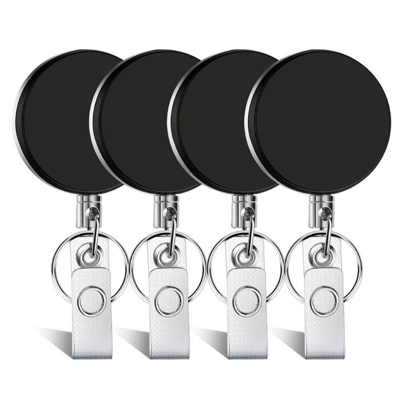 

Keychains 4 Pieces Retractable Badge Holder ID Heavy Duty Reel With Keychain Ring Clip For Key Card