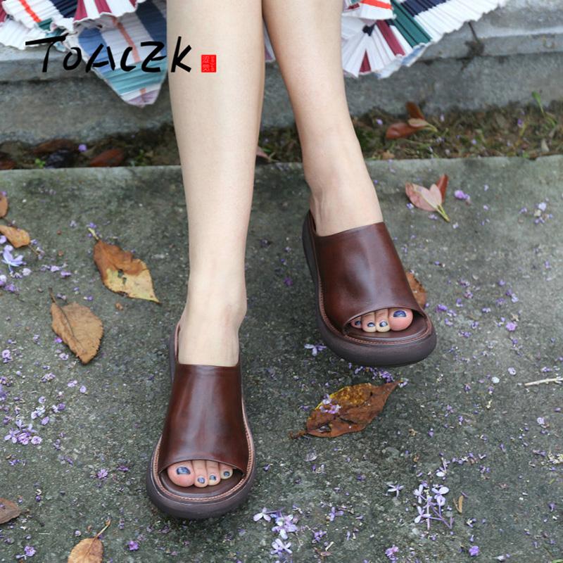 

Summer Women's Shoes, Casual Slope Heel Fish Mouth Muffin Bottom Drag, Leather Retro High-heeled Shoes Sandals, Black