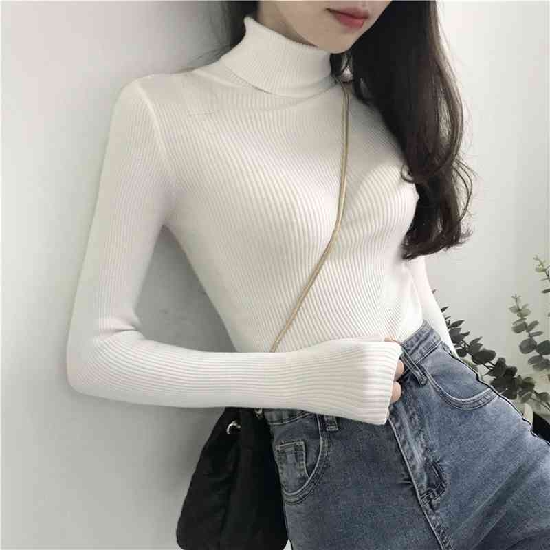 

White Turtleneck Sweater Autumn Winter Femme Pull Slim High Elasticity Soft Women Pullovers Knitted Ribbed Colorful 210603, Blue