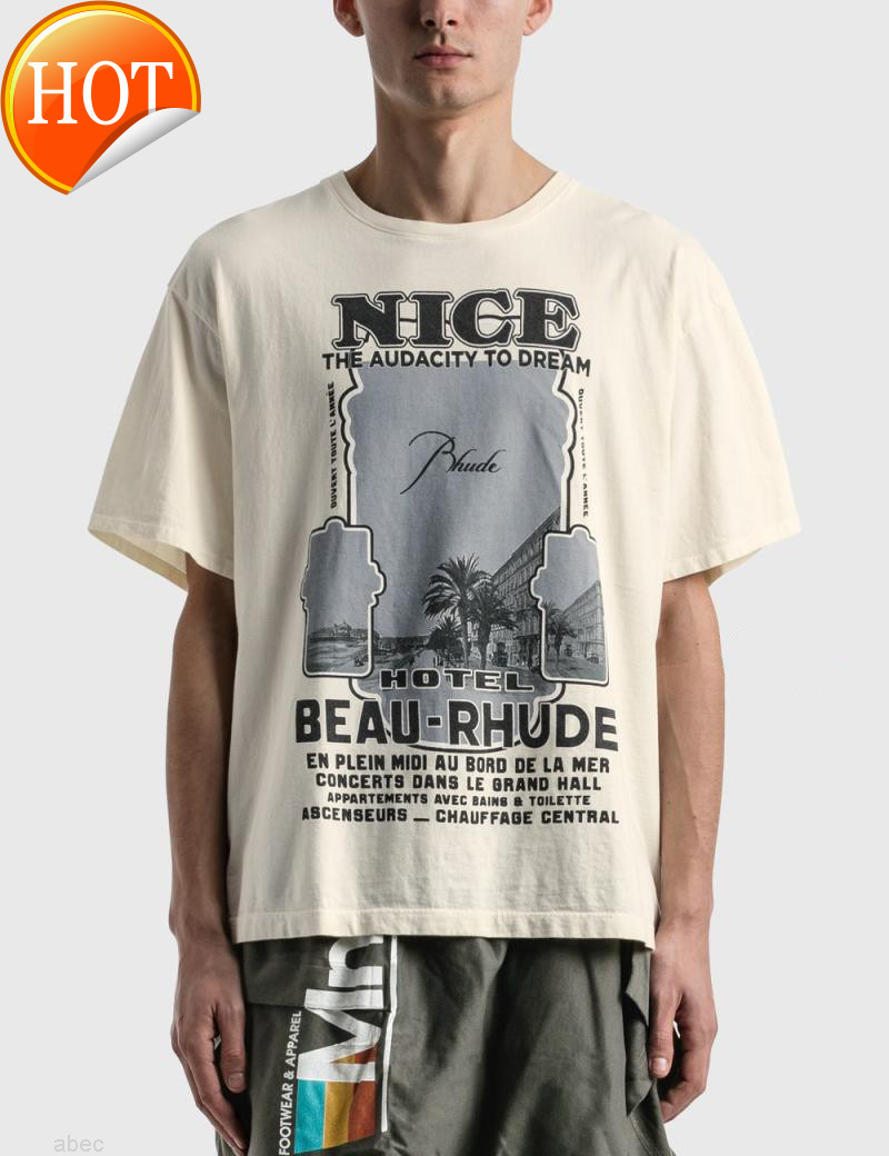 

21ss High Quality 1:1 Rhude t Shirt 100% Cotton Printing Top Tees Justin Bieber Harajuku Hippie Clothes T-shirts{category}, White;black