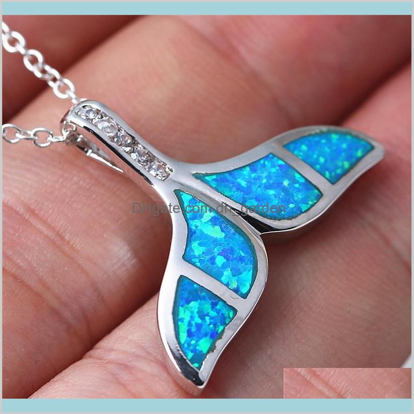 

High Quality Crystal Blue Opal Mermaid Whale Fish Tail Necklace Charm Trendy Jewelry Gift For Women Yutgc Necklaces 1Vtai