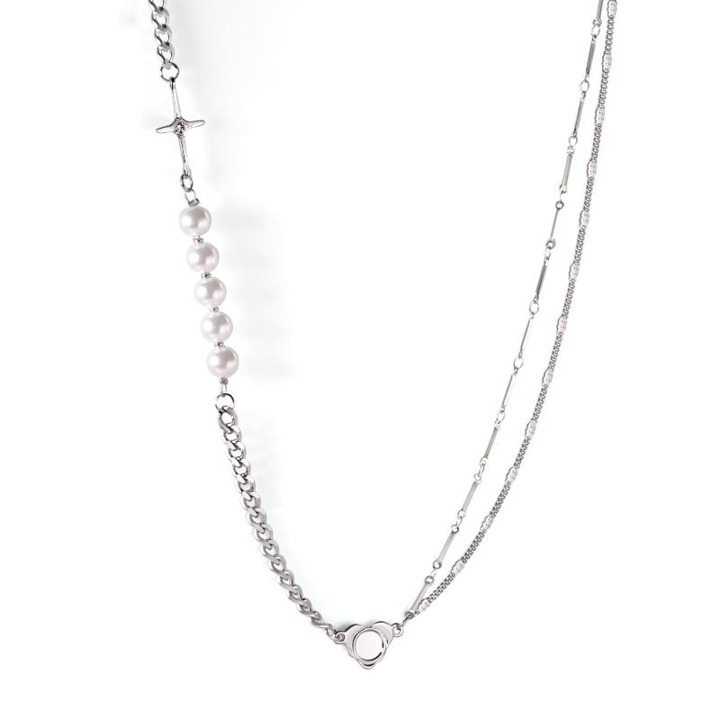 

Pendant Necklaces Minimalist Style Silver Color One Pieces Layering With Imitation Pearl Basic Collars Office Fashion Collier Femme Ins