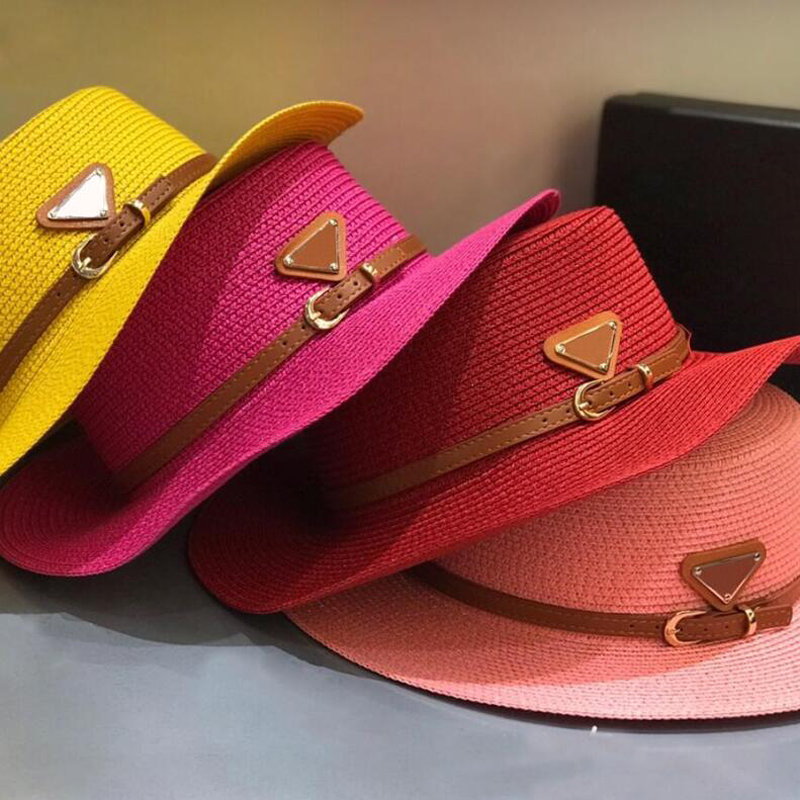 

2021ss Oblique Designers Inverted TriangleLogos Brands Beanies Simple Styles Belt Straw Braid Flat Bucket Hat Letters Outdoor Travel Beach S