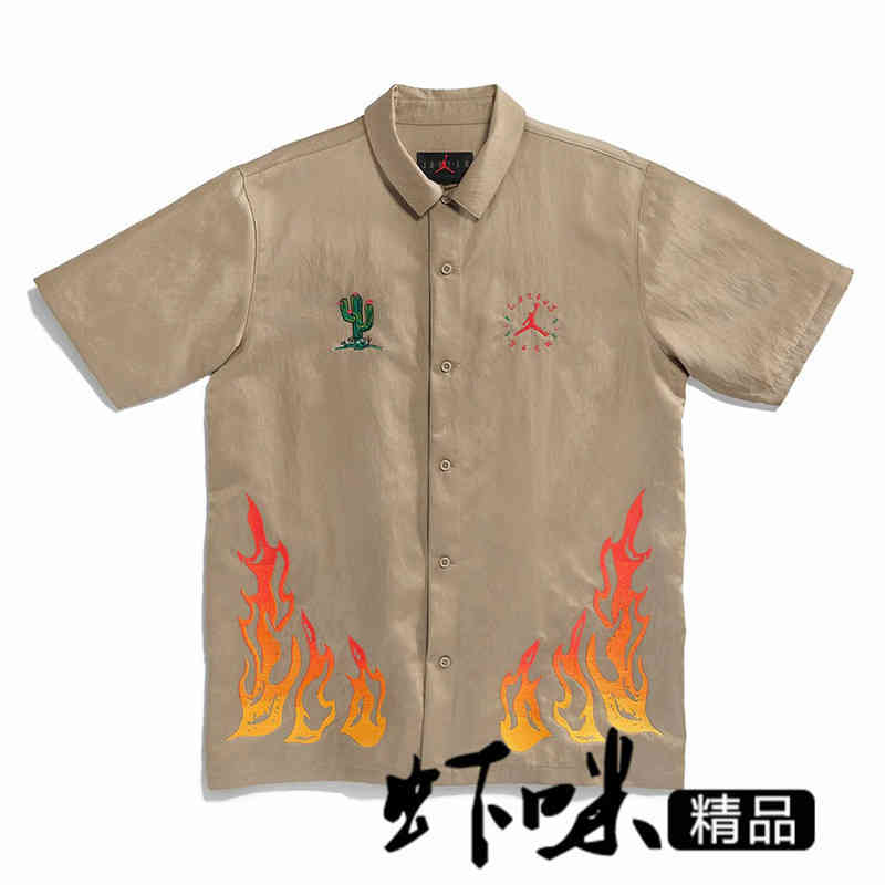 

Travis Scott x Aj Cactus Co Branded Embroidery Casual Loose Men' and Women' Short Sleeve Shirt Summer, Black