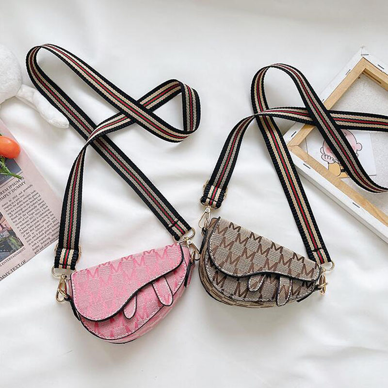 

3Colors Baby Girls Handbag PU Leather Letters Pattern Children Single Shoulder Saddle Bag Fashion Cute Kids Girl Designer Mini Crossbody Messenger Bags, #1