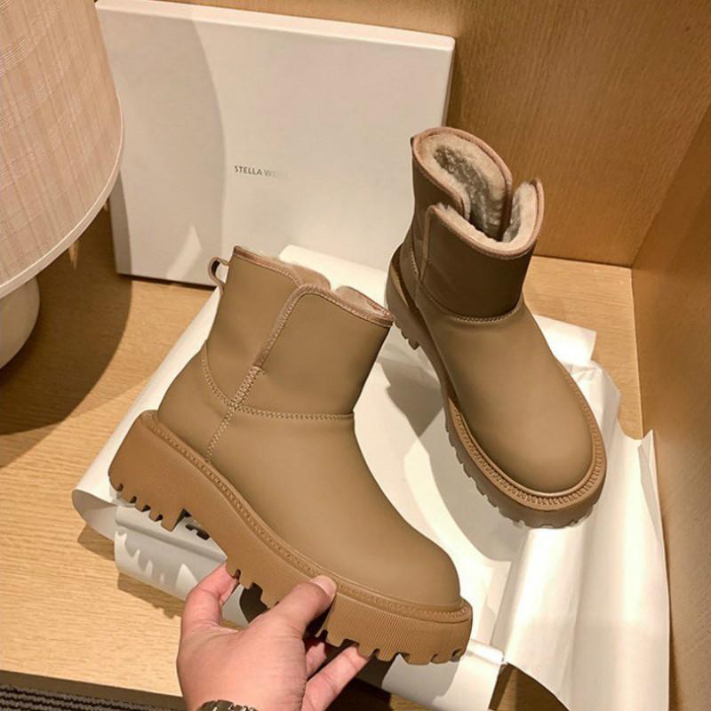 

Boots 2021 Snow Women Waterproof Australia Winter Plus Velvet Warm Shoes Non-slip Rubber Sole Leather Botas Mujer, Black