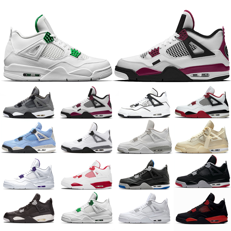 

2021 new basketball shoes 4s man White Oreo Cement University Red Blue Travis Sail Thunder Olivia Kim Black Cat Taupe Pine Green Pure Money Neon Grey Bred purple Flat, Lightning