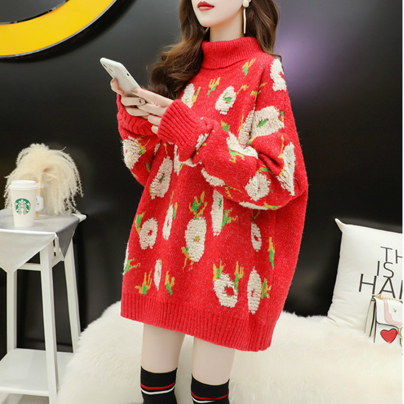 

women's sweaters ebaihui women oversized turtlenecks winter kpop loose embroidered outerwear sweater sweaters qsyq, White;black