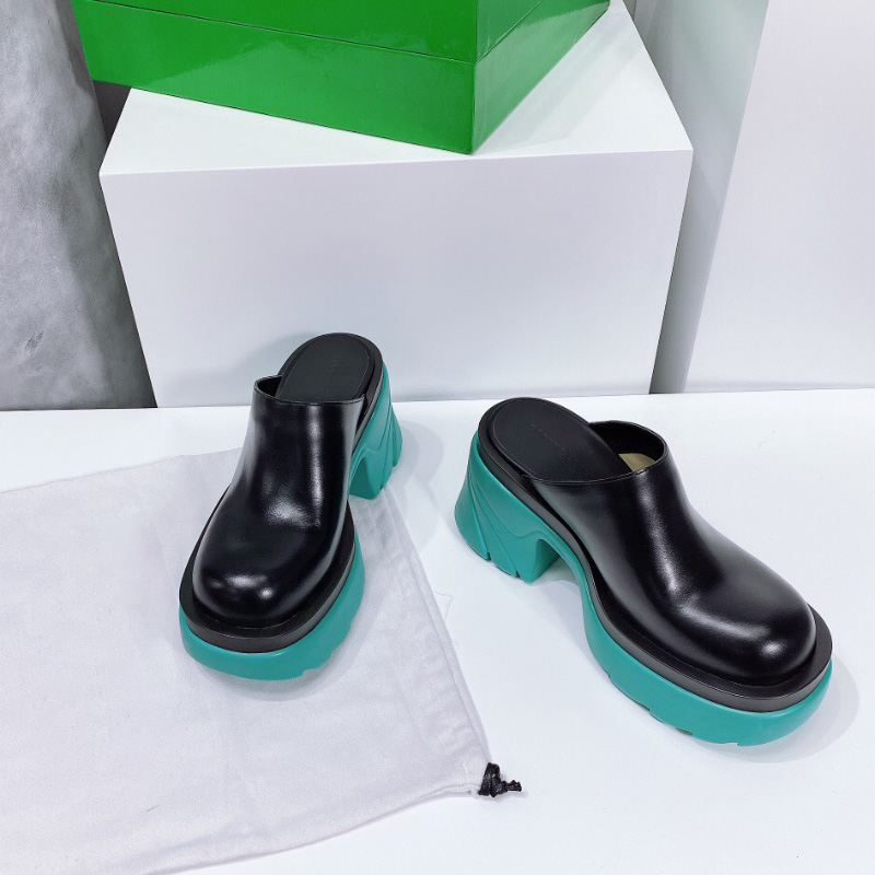 

Top quality Flash Clogs slippers Italian smooth leather chunky mules heels platform shoes runway sandals closed toes luxury designers slides factory footwear, Gift