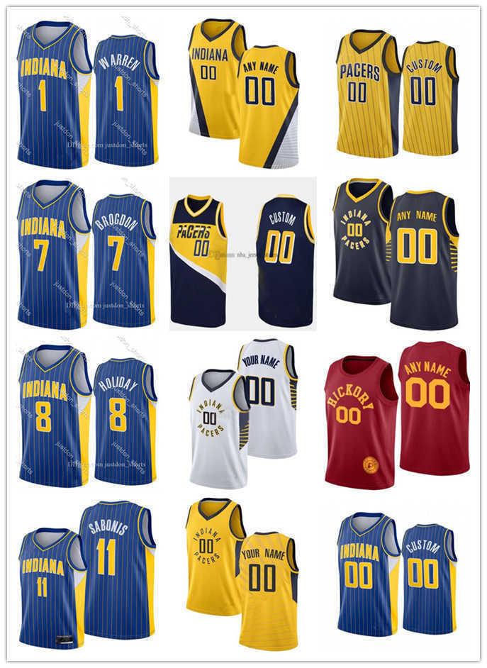 

75th Men Women Youth Indiana's Pacers's 8 Justin Holiday 1 T.J. Warren 11 Domantas Sabonis 7 Malcolm Brogdon Custom Basketball Jersey, Color