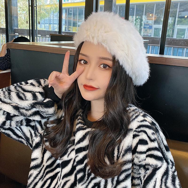 

Fashion Winter Women Fur Beret Hat Elegant Ladies Solid Flat Thicken Berets, White