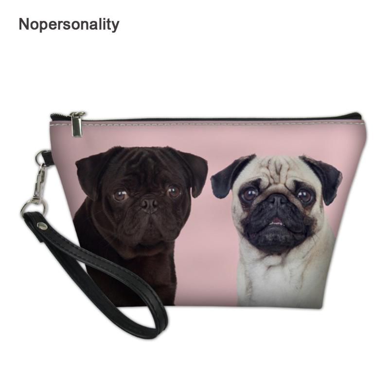 

Cosmetic Bags & Cases Nopersonality Cute Puppy Pug Print Travel Makeup Bag Leather Female Women Case Small Zipper Ladies Toiletry Wash Pouch