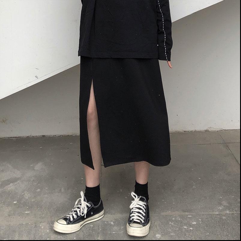 

summer High Waist black Casual Women Skirts solid color a line long X299