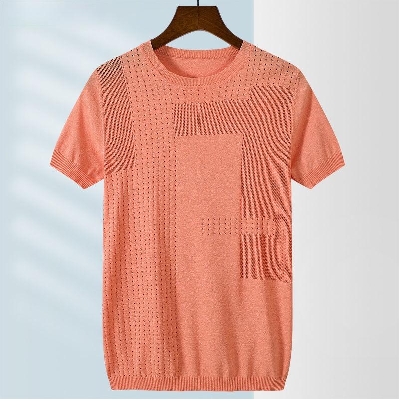 

Men's T-Shirts Summer 2022 Men Fashion Solid Color Ice Silk O-Neck Slim Fit Pullovers Casual Short Sleeve Knitted Tee Tops B170, 1905 white hollow
