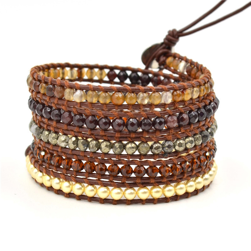 

Male and Female Fashion Colorful Mixed Stone Beaded Strands Bracelets Bohemian Style Multilayer Woven Accessories