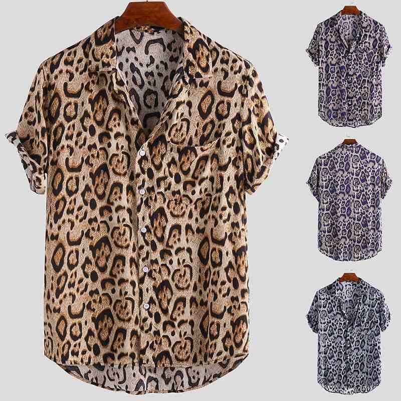 

Men's Shirts ummer Caual Leopard Print hort leeve Button, White;black