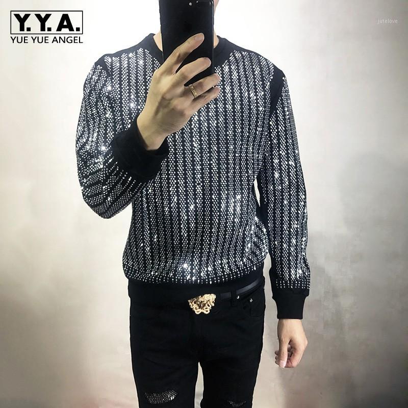 

Autumn New Shiny Diamonds Mens Sweatshirt Casual Bling Crystal Clubwear Tops Long Sleeve Pullover Unisex Hip Hop Sweatshirts 4XL1, Black