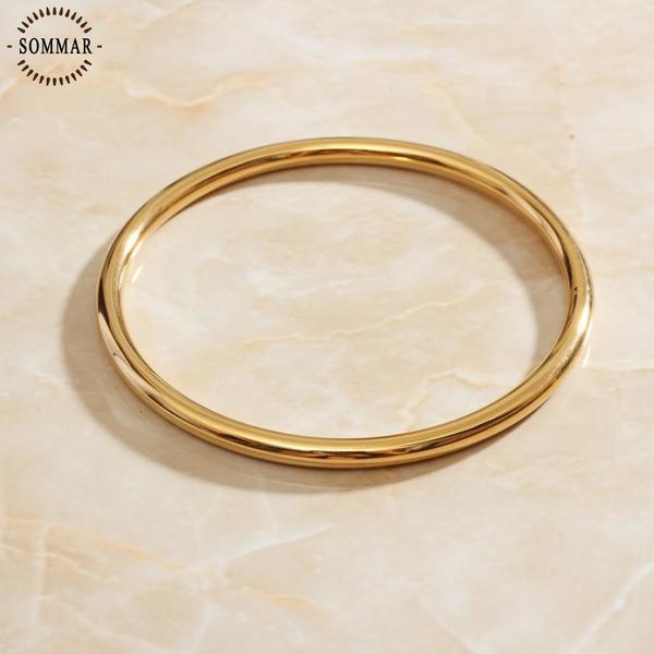

Sommar Summer Style 18kgp Gold Filled Bangles Simple, No-nonsense Circles Wedding Bracelet Bijoux Women Q0719