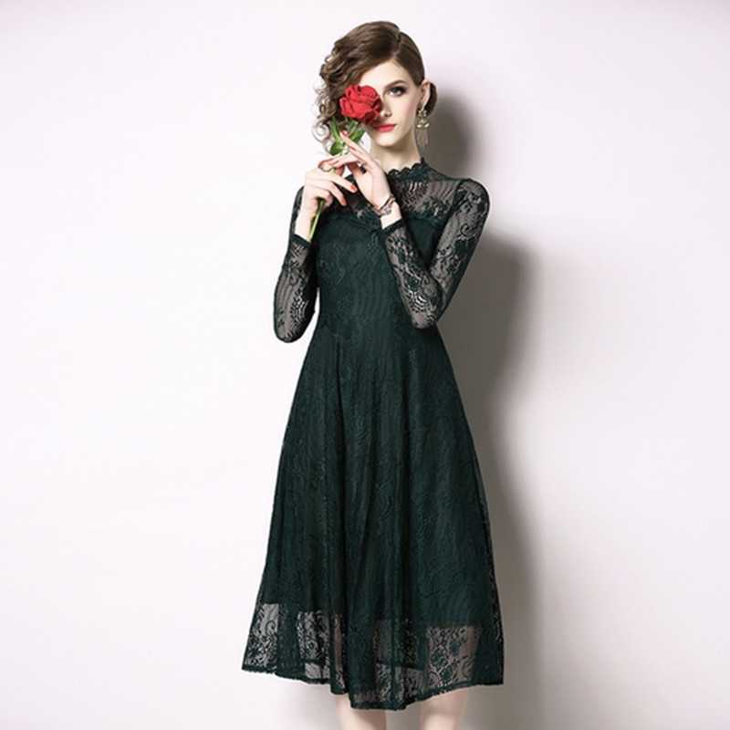 

HIGH QUALITY Summer Dresses Women' Fashion Slim Sexy Floral Crochet Hollow Out Vestidos Casual Office Party Lace Dress 210525, Picture color