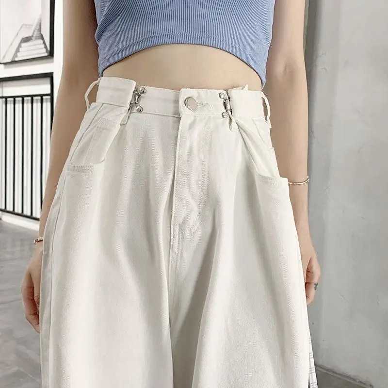 

Spring White Plus Size High Waist Jeans Streetwear Wide Leg Pants Women's Fashion Trousers Full Length Loose Denim Pants 210616