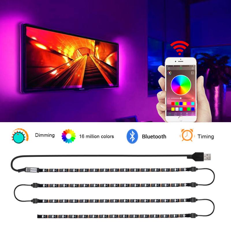 

Strips FOXNON USB Power 5V LED Strip Lights Lamps RGB TV Backlight Bluetooth Connection Flexible Light Tape Neon Decor