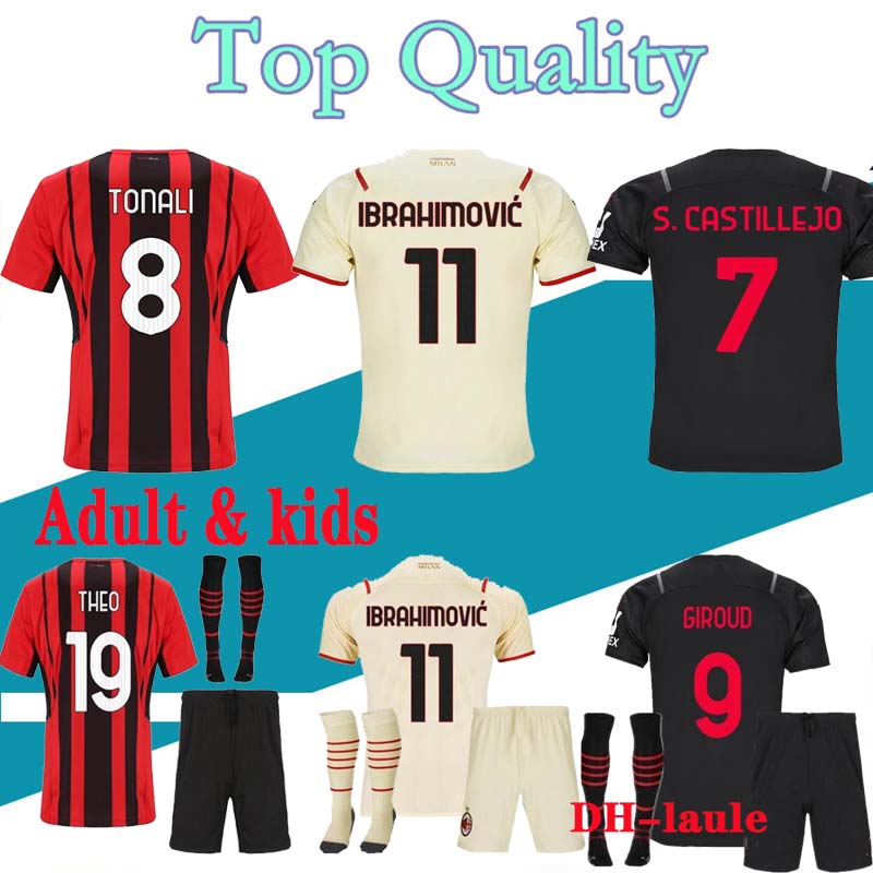 

2122 AC soccer jerseys 21 22 Milan IBRAHIMOVIC BRAHIM TONALI THEO GIROUD REBIC LEAO ROMAGNOLI football jersey shirts Men And kids Kit uniforms, Away