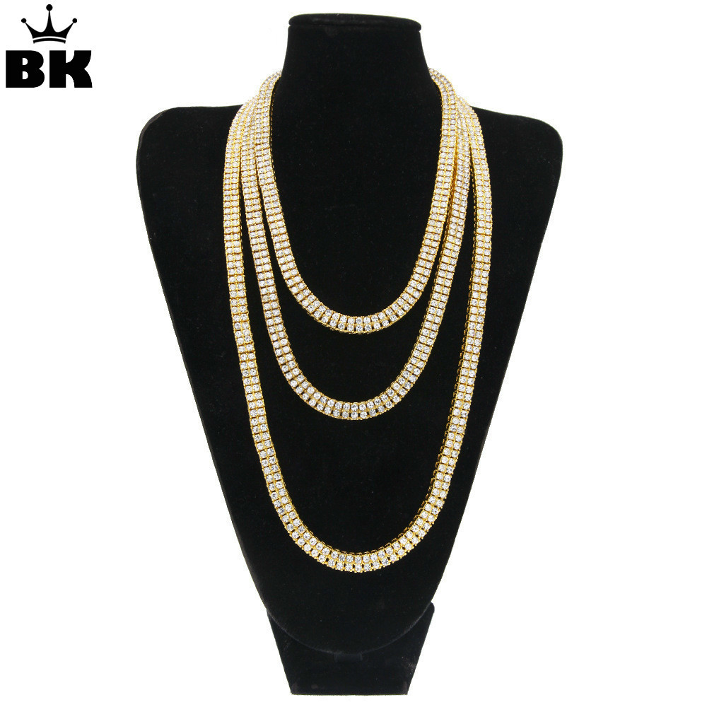 

2 Row 8mm Tennis Nechlace Iced Out Rhinestone Hip Hop Mens Bling Gold silver color Black Tennis Necklace 20inch 24inch 30inch X0509