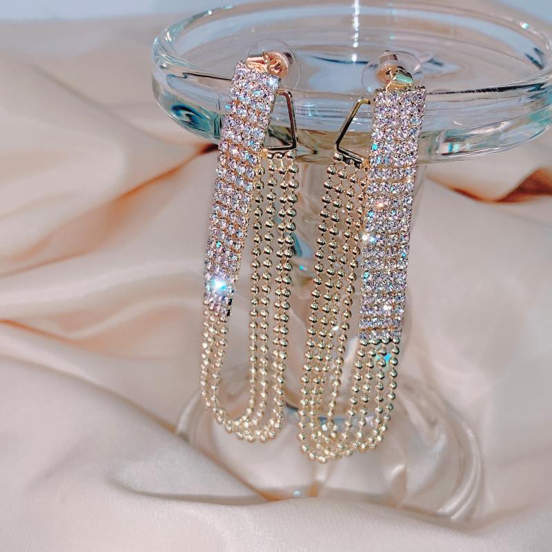 

Dangle & Chandelier Fashion Long Tassel Crystal Drop Earrings For Women Geometric Full Rhinestone Statement Jewelry Gifts