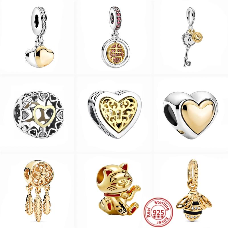 

Other Golden Lucky Cat Dreamcatcher Hollow Love Heart Beads Fit Original Silver 925 Bracelet Women DIY Jewelry Accessories